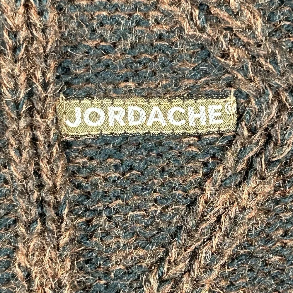 VTG Jordache Cable Knit Sweater Mens M Brown Mohair Wool Coogi-Style 3D Textured - Picture 4 of 15